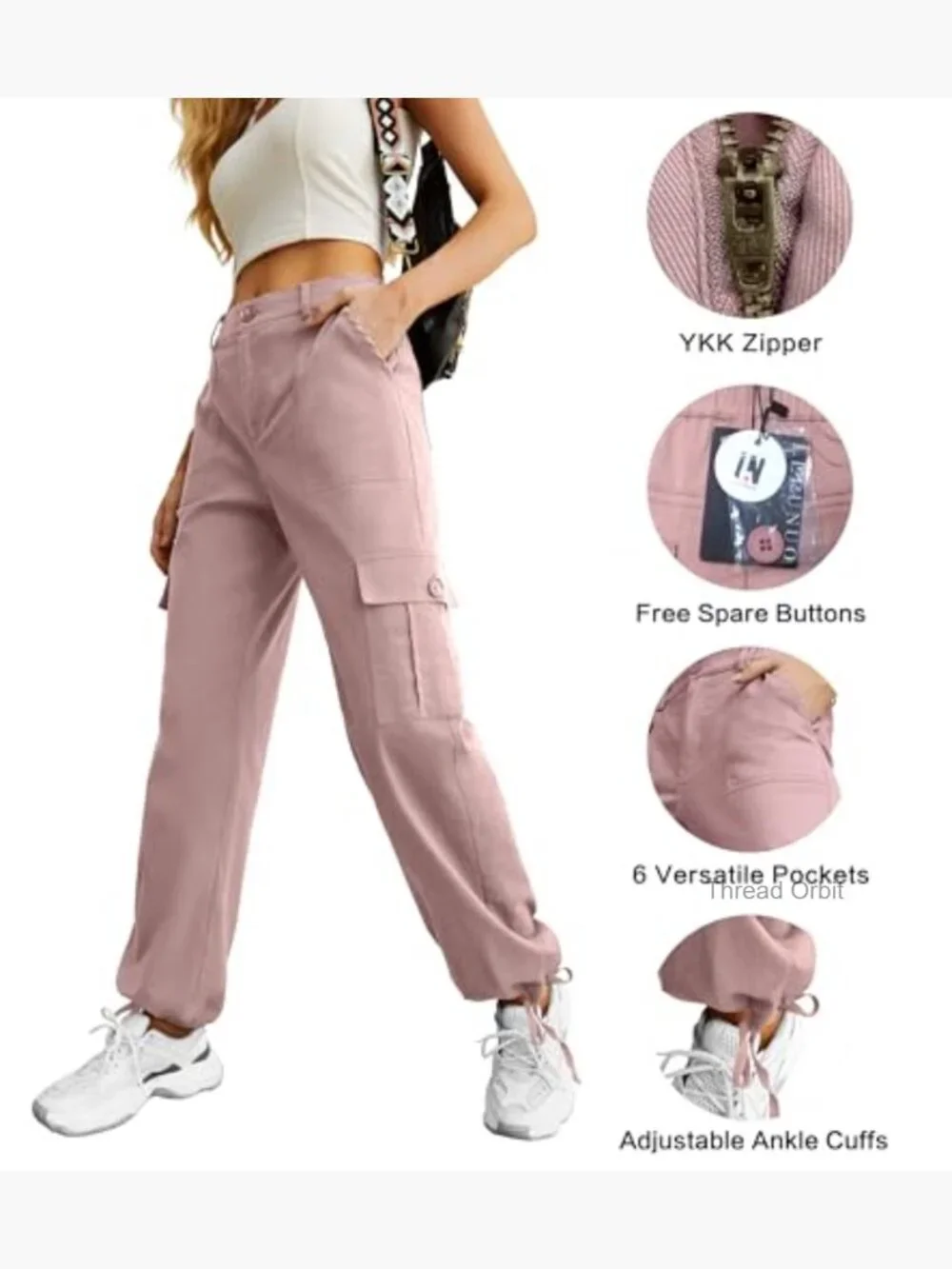 High Waisted Cargo Pants with 6 Pockets Stretchy Wide Leg Casual Pants - Picture 3 of 7